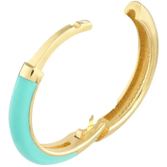 14K Yellow Gold & Turquoise Enamel Huggie Hoop Earrings
