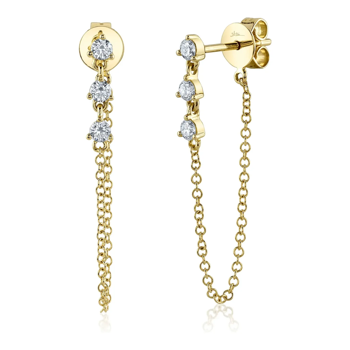 14K Yellow Gold Diamond Chain Earrings