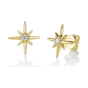14K Yellow Gold Diamond North Star Studs