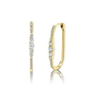 14K Yellow Gold Diamond Oval Hoop Earrings