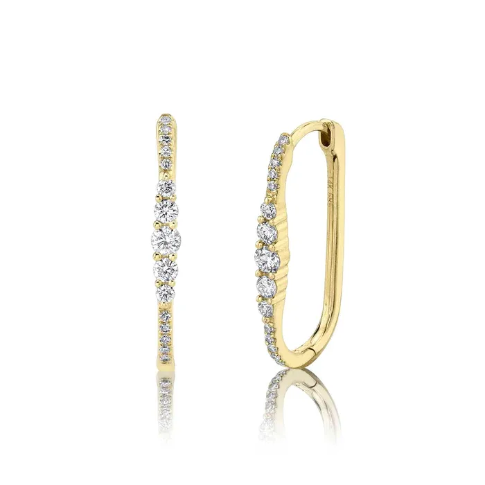 14K Yellow Gold Diamond Oval Hoop Earrings