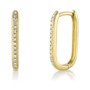 14K Yellow Gold Diamond Oval Huggie Earrings
