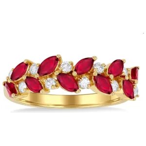 14K Yellow Gold Marquise Ruby & Diamond Band