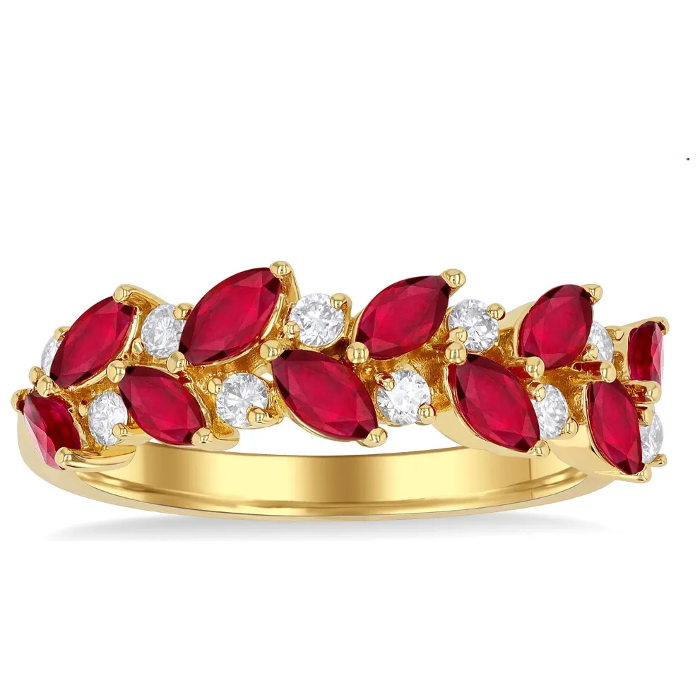 14K Yellow Gold Marquise Ruby & Diamond Band