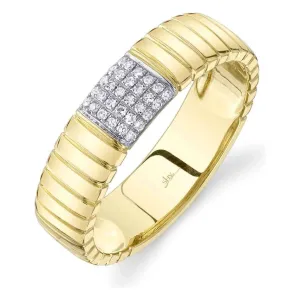 14K Yellow Gold Pave Diamond Station Fluted Ring