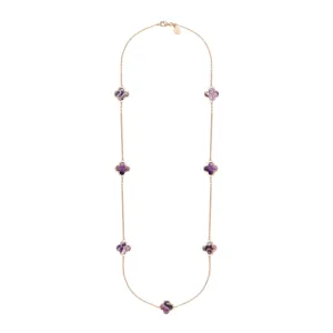 18ct Rose Gold Blue John bloom Four Leaf Clover Long Necklace
