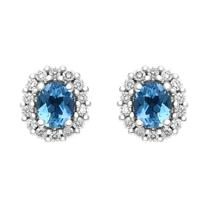 18ct White and Yellow Gold 0.66ct Aquamarine Diamond Oval Cluster Stud Earrings