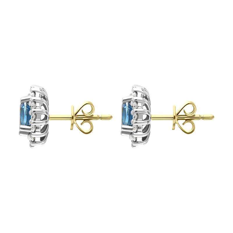 18ct White and Yellow Gold 0.66ct Aquamarine Diamond Oval Cluster Stud Earrings