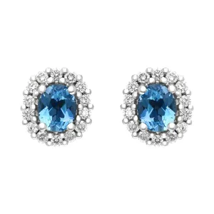 18ct White and Yellow Gold 0.66ct Aquamarine Diamond Oval Cluster Stud Earrings