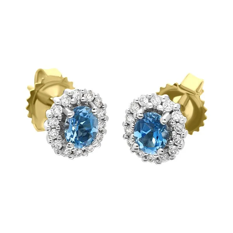 18ct White and Yellow Gold 0.66ct Aquamarine Diamond Oval Cluster Stud Earrings