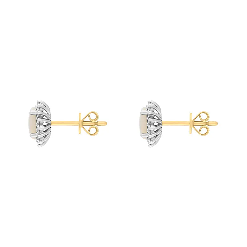 18ct White and Yellow Gold Opal Diamond Oval Cluster Stud Earrings