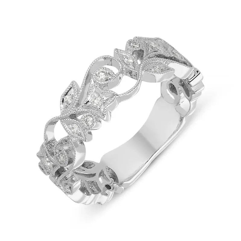 18ct White Gold 0.23ct Diamond Entwined Floral Ring