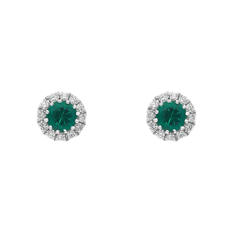 18ct White Gold 0.31ct Emerald Diamond Cluster Earrings