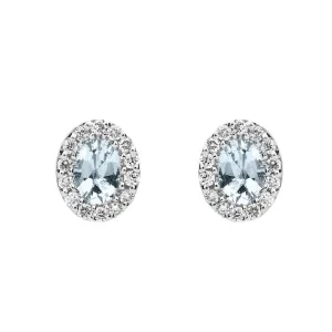 18ct White Gold 0.32ct Aquamarine Diamond Oval Cut Stud Earrings