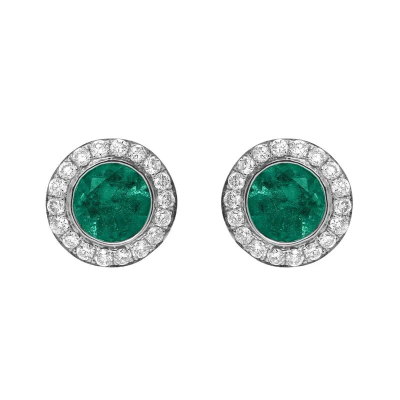 18ct White Gold 0.43ct Emerald Diamond Round Stud Earrings