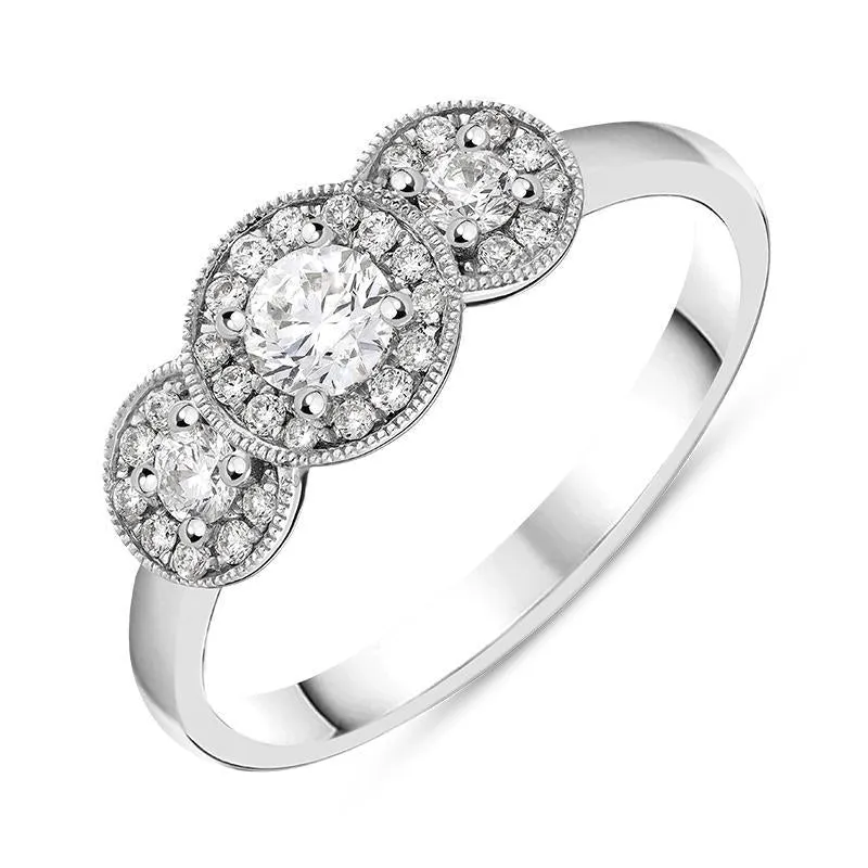 18ct White Gold 0.45ct Diamond Trilogy Halo Ring