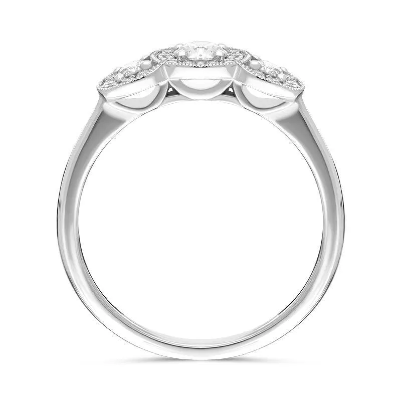 18ct White Gold 0.45ct Diamond Trilogy Halo Ring