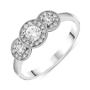 18ct White Gold 0.45ct Diamond Trilogy Halo Ring