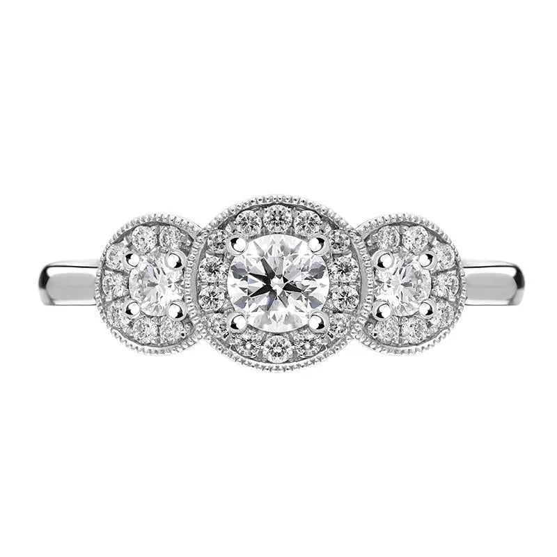 18ct White Gold 0.45ct Diamond Trilogy Halo Ring