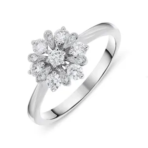 18ct White Gold 0.48ct Diamond Cluster Flower Ring