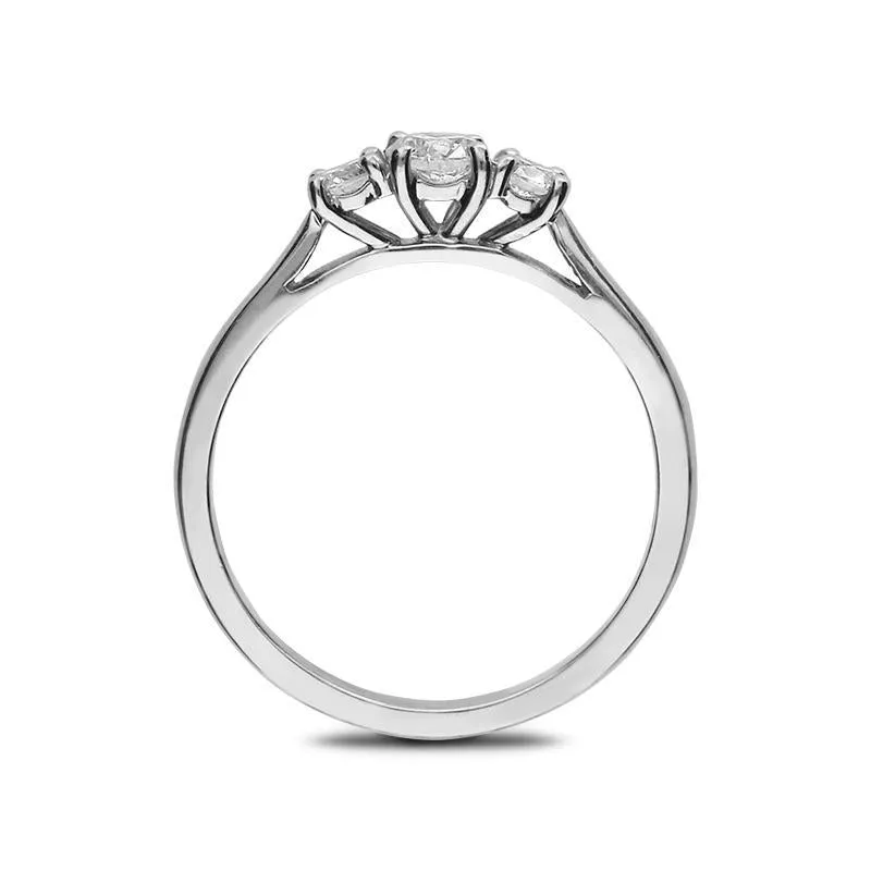 18ct White Gold 0.50ct Diamond Brilliant Cut Claw Set Trilogy Ring