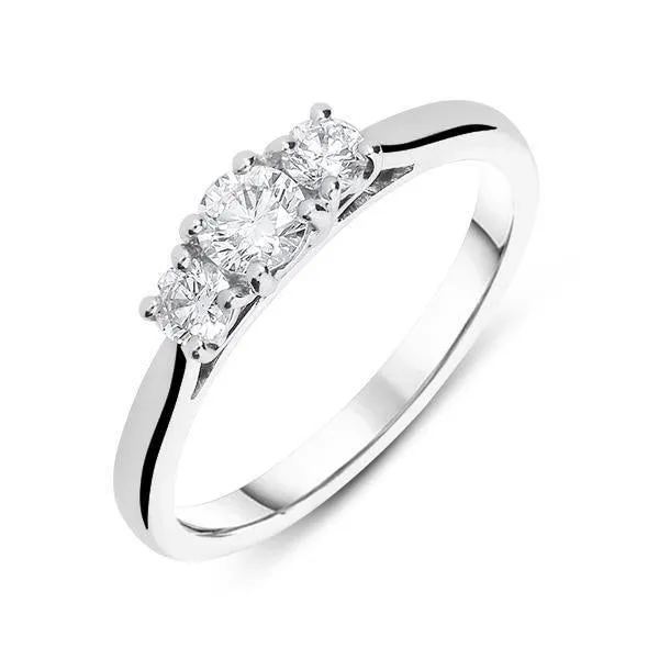 18ct White Gold 0.50ct Diamond Brilliant Cut Claw Set Trilogy Ring