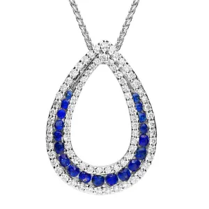 18ct White Gold 0.53ct Sapphire Diamond Open Pear Necklace