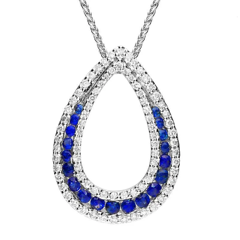 18ct White Gold 0.53ct Sapphire Diamond Open Pear Necklace