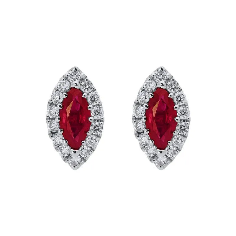 18ct White Gold 0.54ct Ruby Diamond Marquise Stud Earrings