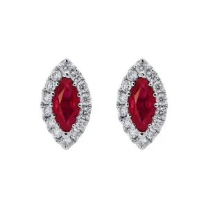 18ct White Gold 0.54ct Ruby Diamond Marquise Stud Earrings