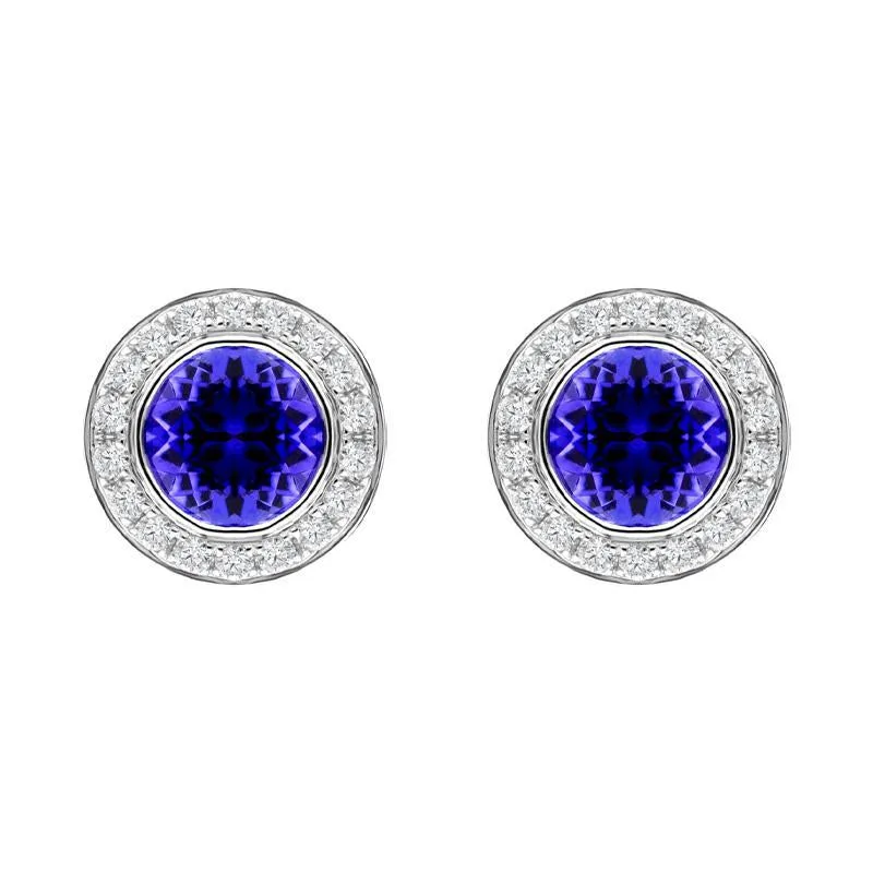 18ct White Gold 0.60ct Tanzanite Diamond Round Stud Earrings