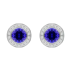 18ct White Gold 0.60ct Tanzanite Diamond Round Stud Earrings