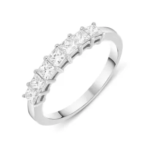 18ct White Gold 0.68ct Diamond Princess Cut Wedding Half Eternity Ring D