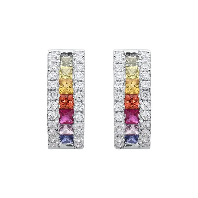 18ct White Gold 0.70ct Rainbow Sapphire Diamond Hoop Earrings