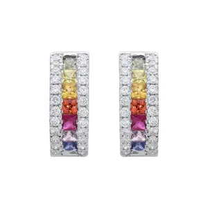 18ct White Gold 0.70ct Rainbow Sapphire Diamond Hoop Earrings