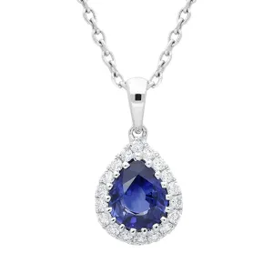 18ct White Gold 0.72ct Sapphire Diamond Pear Cluster Necklace