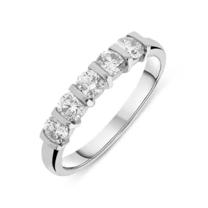 18ct White Gold 0.75ct Diamond Five Stone Bar Set Ring