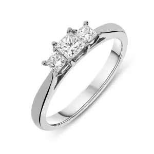 18ct White Gold 0.76ct Diamond Princess Cut Claw Set Trilogy Ring