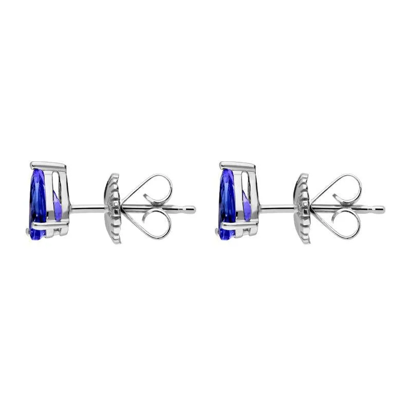 18ct White Gold 0.78ct Tanzanite Claw Set Pear Stud Earrings D