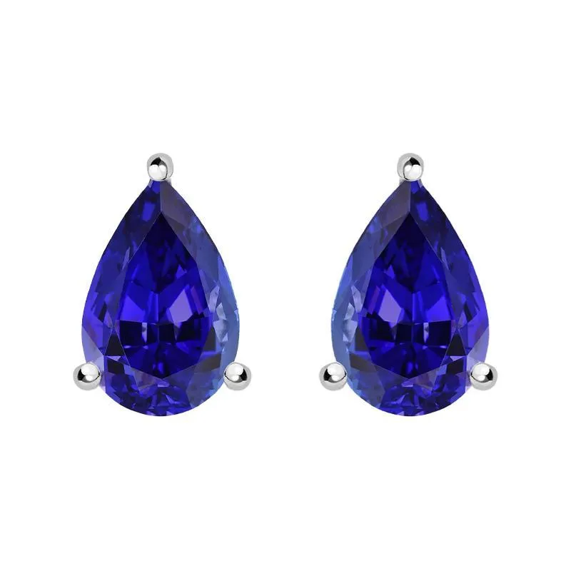 18ct White Gold 0.78ct Tanzanite Claw Set Pear Stud Earrings D