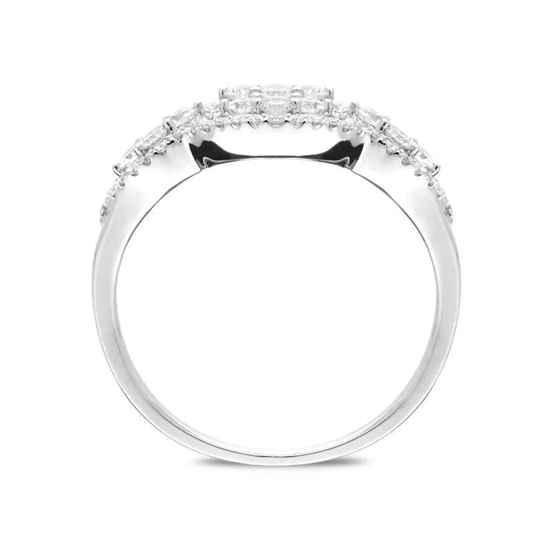 18ct White Gold 0.79ct Diamond Pave Set Cluster Ring
