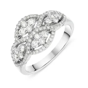 18ct White Gold 0.79ct Diamond Pave Set Cluster Ring
