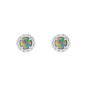 18ct White Gold 1.05ct Opal Diamond Cluster Round Stud Earrings