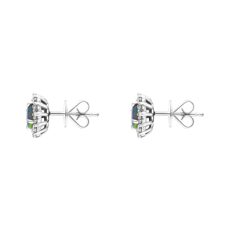 18ct White Gold 1.05ct Opal Diamond Cluster Round Stud Earrings