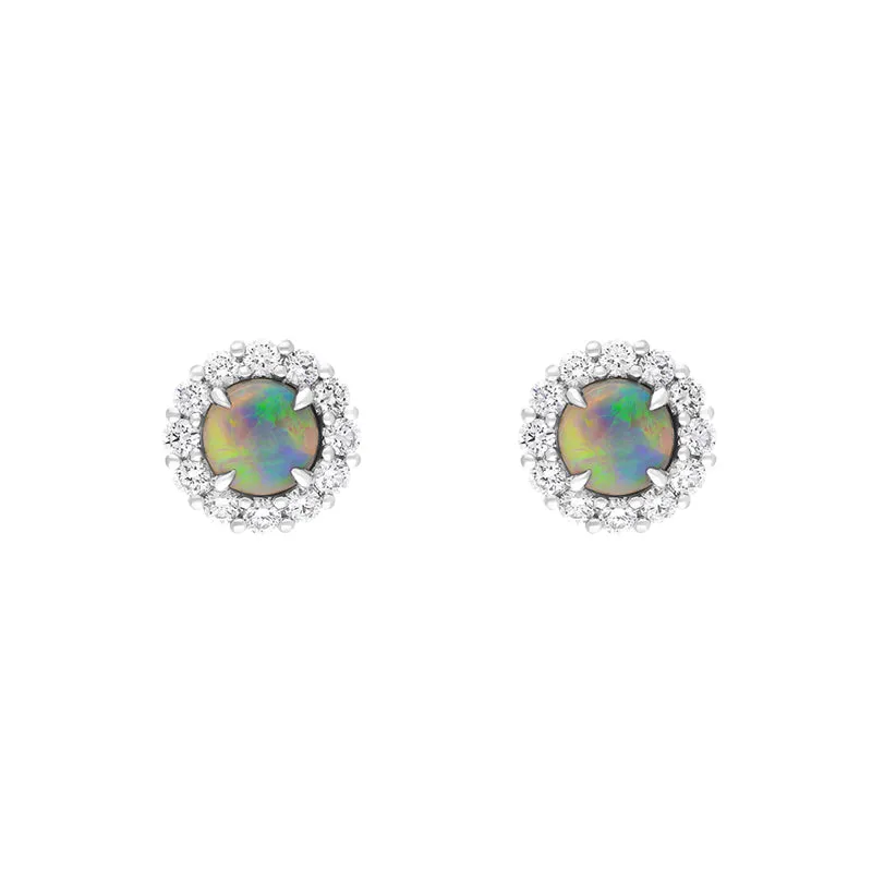 18ct White Gold 1.05ct Opal Diamond Cluster Round Stud Earrings