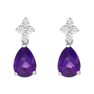 18ct White Gold Amethyst Diamond Pear Drop Earrings