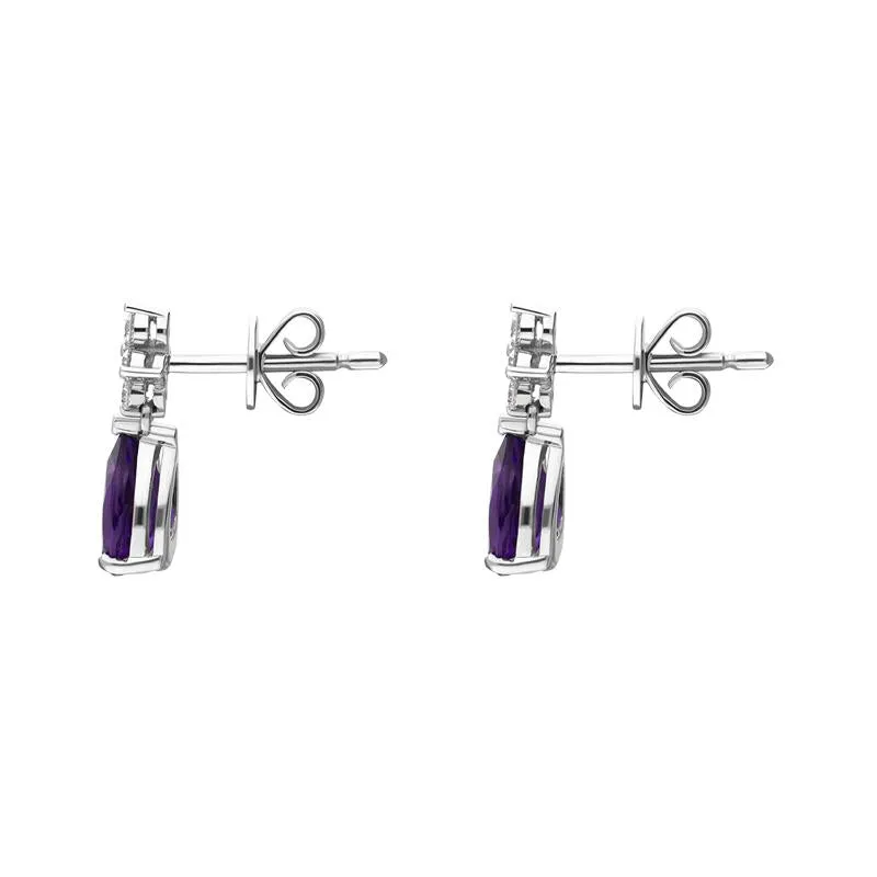18ct White Gold Amethyst Diamond Pear Drop Earrings