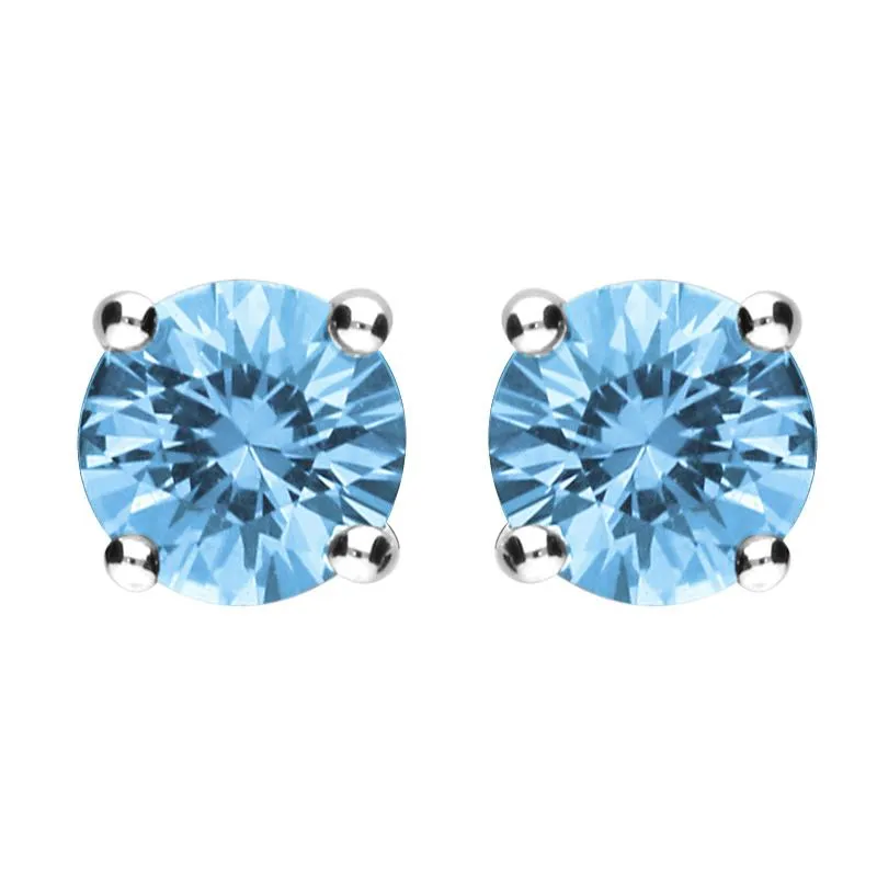 18ct White Gold Aquamarine Claw Set Solitaire Stud Earrings
