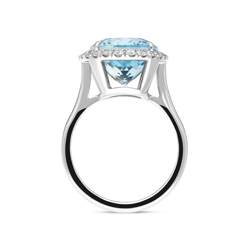 18ct White Gold Aquamarine Diamond Oval Cluster Statement Ring