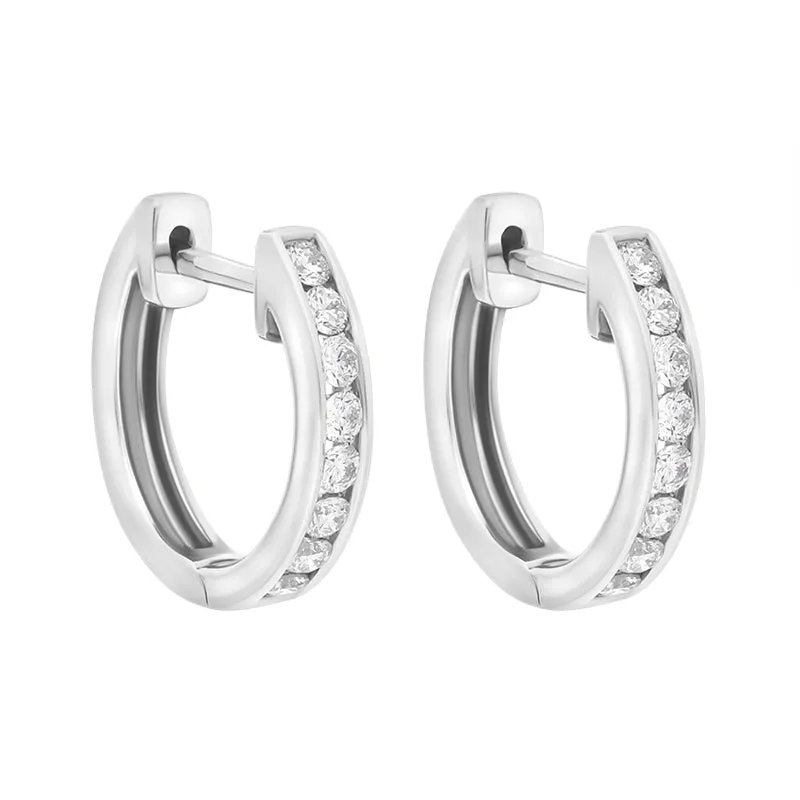 18ct White Gold Diamond 0.24ct channel Set Hoop Earrings